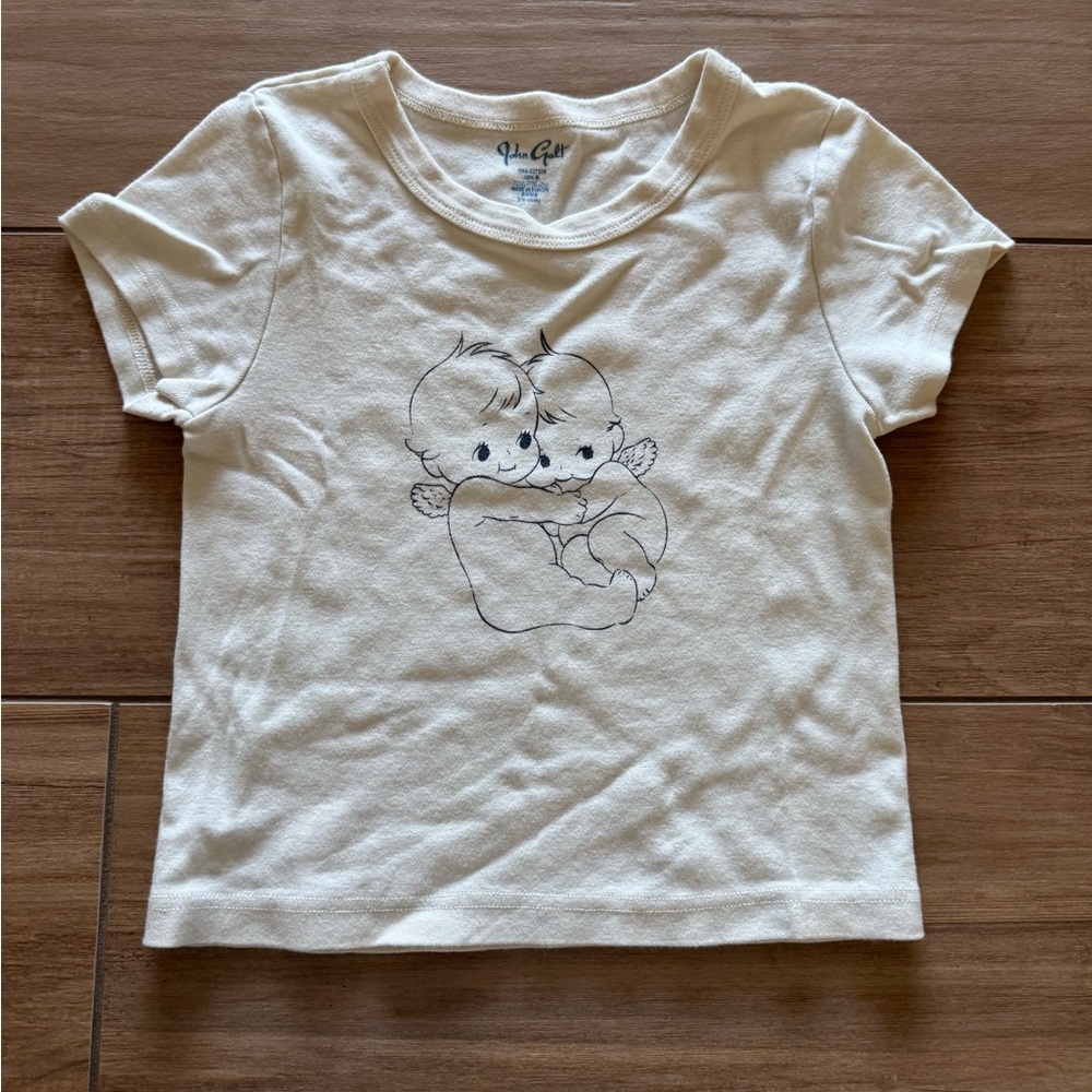 Brandy Melville Cream Graphic Tee with Two Babies Hugging